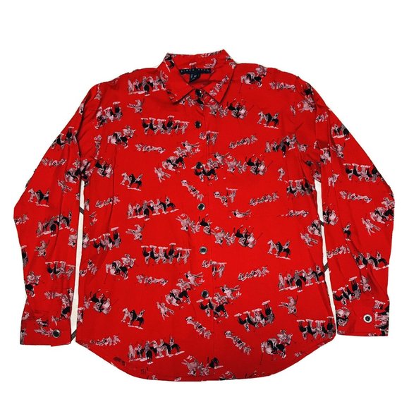 BIRCH BROS Button Down Blouse Black Red Polo Horse - Picture 10 of 13